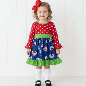 Polka Dot Elf Ruffle Dress with Matching Bow, girl, kids, holiday, NWT